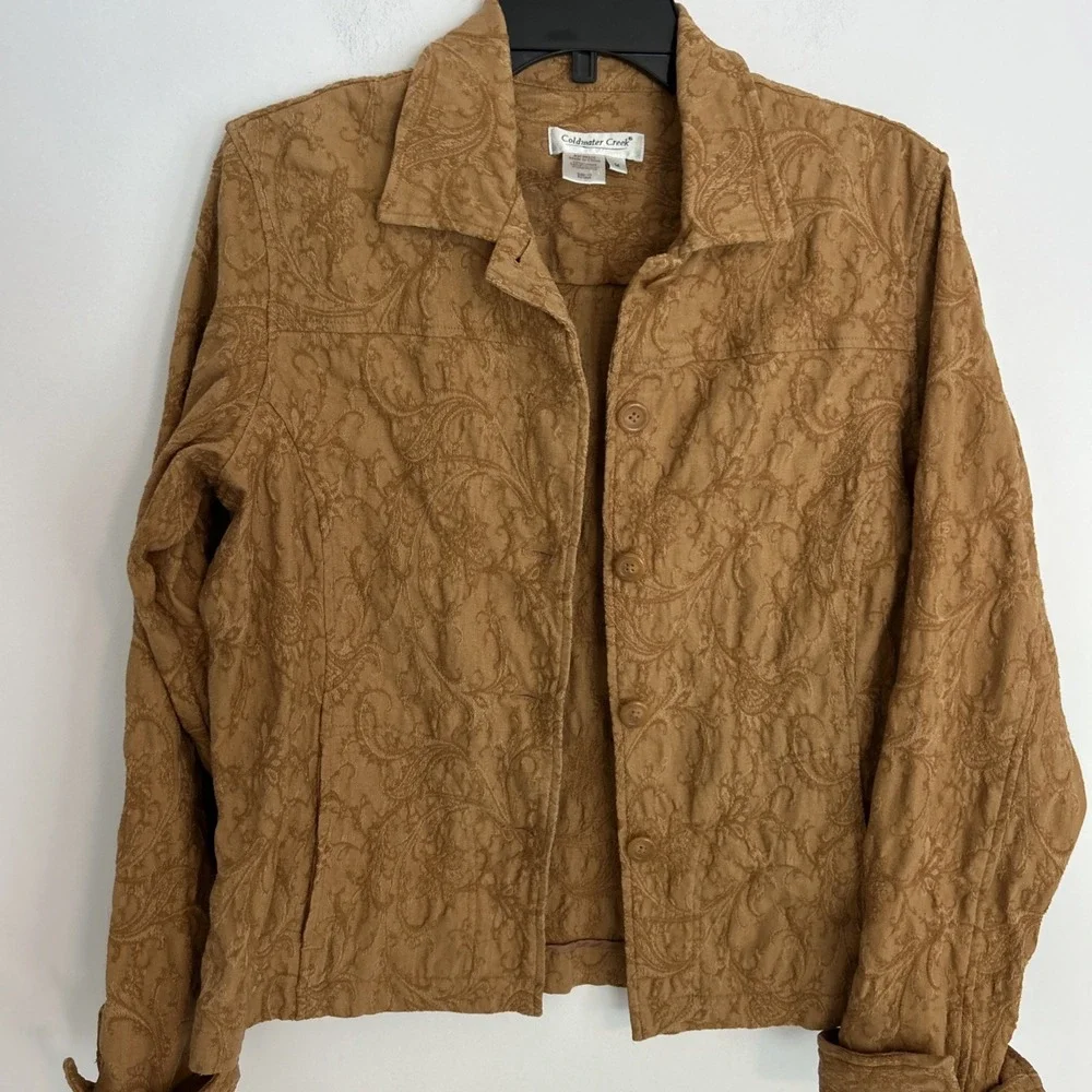 Cold Water Creek Women's M Cottage Cove Caramel Yellow Textured Button Up Jacket